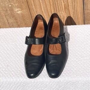 Black Leather Low Heel Mary Janes